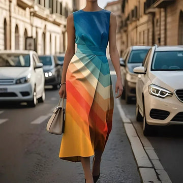 Summer Dresses for Women O Neck Sleeveless Patchwork Causal Slim High Waist Vestidos Female Dress Long Dresses for Women