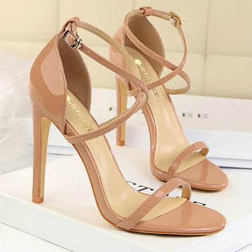 BIGTREE Shoes Pumps Open Toe High Heels Patent Leather Women Heels Stiletto 11 Cm 7.5cm Summer Heels Sandals Women Party Shoes