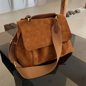 Vintage Brown Velvet Large Capacity Crossbody Bag Women's Bag Versatile Autumn Winter Handbag Shoulder Bag Trendy New Hot Sale O