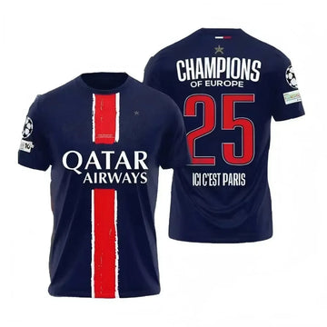 Paris Saint Germain Champion Men's 3D Printed Sports Fast Drying Breathable T-shirt Football T-shirt Family Children's T-shirt