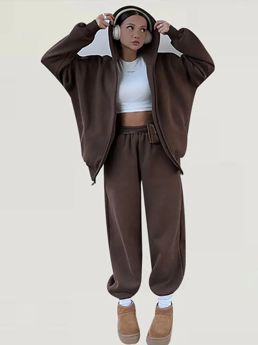 Casual Women Tracksuit Set Hooded Workout Suit Fitness Sports Female Clothes Outfit Loose Elastic-waist Running Trousers 2025