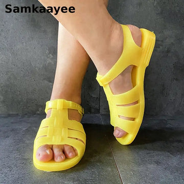 36-45 Women Sandals Summer Flats Shoes Peep Toe Zapatos Female Soft Bottom Anti-slip Transparency Platform Beach Jelly Footwear