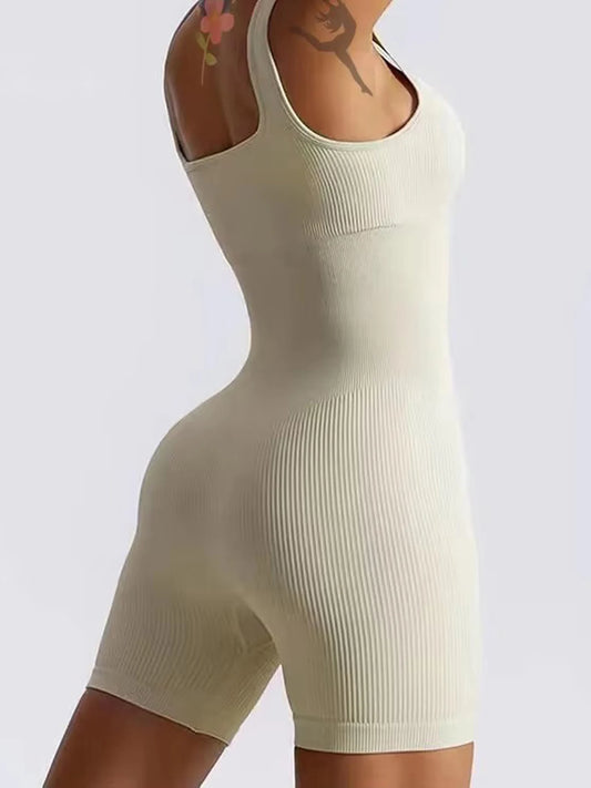 Women's sexy threaded yoga suit jumpsuit sleeveless high elasticity quick drying breathable jumpsuit shorts push up sportswear