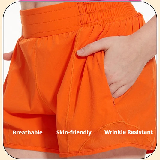 (120-160CM)Kids Quick Dry Sport Shorts Loose Fit Girls Yoga Running Fitness Workout Dancing Exercise Training Short Pants