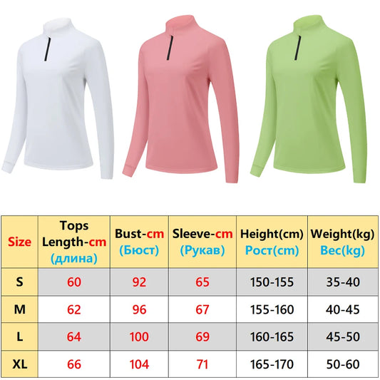 Women Sports Long Sleeve Running Zipper Collar Fitness Outdoor Hiking Bike Shirts Training Causal Workout Activewear Clothes