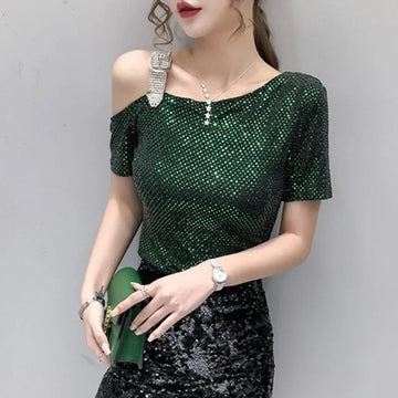 Sexy Off Shoulder T Shirt for Women Summer Outfit Woman Tops Alo Korean Fashion Clothing One Pieces Reviews Clothes Tee Elegant