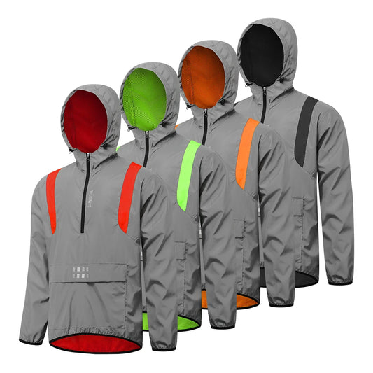 WOSAWE Full Reflective Cycling Jacket Hooded Windbreaker Windproof Waterproof MTB Bicycle Clothes Wind Coat Road Bike Ride Tops