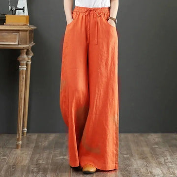 Fashion Solid Color Pockets All-match Straight Pants Women's Clothing 2025 Summer New Loose Commuter Elastic High Waist Pants