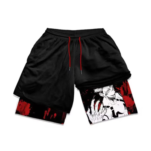 Anime Jujutsu Kaisen Running Shorts 2 In 1 Double-deck Sport Shorts Sportswear Gym Fitness Short Pants Training Jogging Bottom