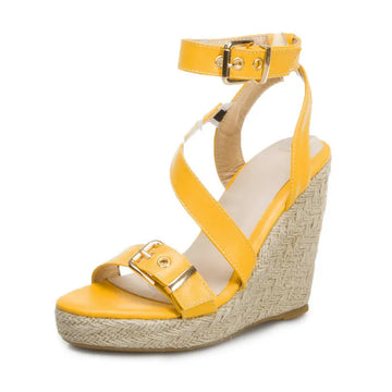 Beach Dress Sandals Women Plus Size 34-46 Wedges 2024 Summer New Buckle PU Leather Casual Platform Shoes Zapatos Mujer