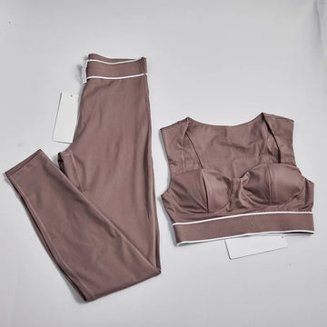 AIAI Lemon Brand Design Women 2PCS Sports Bra Yoga Sets Workout Suit Sports Outfit Gym Clothing Fitness Tights