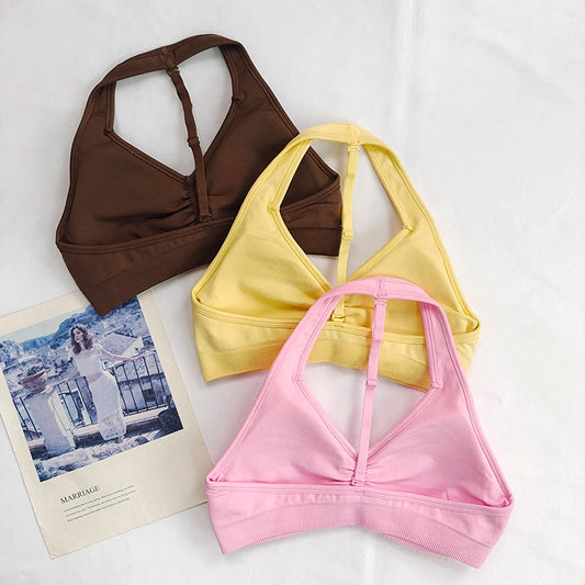 Adjustable Strap Yoga Hanging Ne Sports Bra Women's Fitn Clothing Qui Dry Breathable Anti o Vest Nylon Fabric