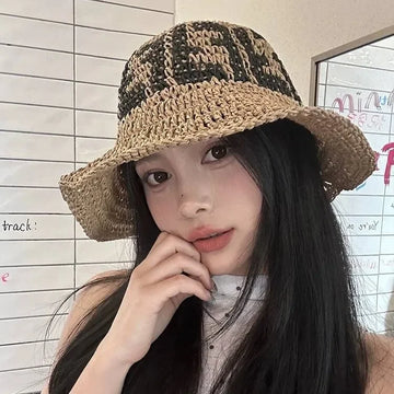 Handmade Paperbark Foldable Breathable Fishing Cap Women Summer Versatile Sun Protection Travel Anti-UV Straw Hat Ball Cap
