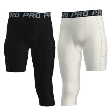 Youth Boys 3/4 One Leg Compression Tights for Basketball Leg Sleeve Capri Athletic Base Layer Underwear for Gym Running