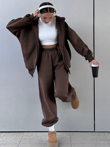Casual Women Tracksuit Set Hooded Workout Suit Fitness Sports Female Clothes Outfit Loose Elastic-waist Running Trousers 2025