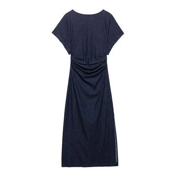 UNIZERA women's pleated decorative Midi dress with zipper decoration for spring and summer new casual women's clothing