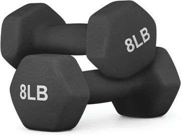 Black 8 Pound Dumbbell Pair, Anti-Slip Neoprene Coated Hexagon Hand Weights for Home Gym Equipment Workouts Strength Training