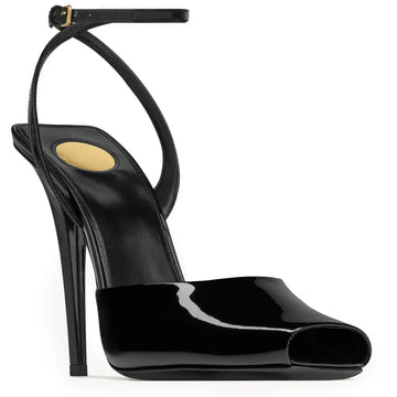 Fashion Women Peep Toe High Heeled Shoes for Woman's Thin Heels Buckle Strap Patent Leather Sandals Sexy Ladies Wedding Pupms