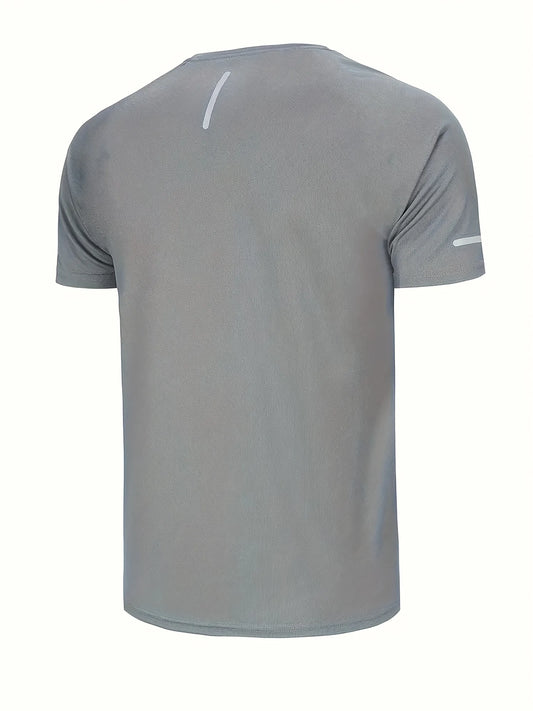 4pcs, Men's Solid Sports T-shirts With Reflective Strips, Breathable And Quick Dry Short Sleeve Crew Neck Tees