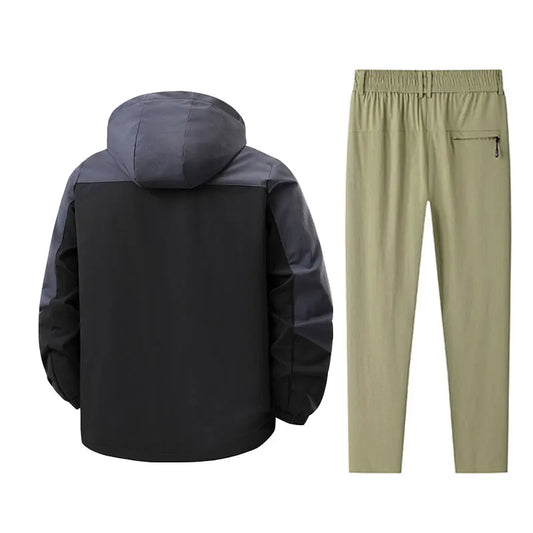 Men Spring Autumn Sport Set Comfortable Breathable Detachable Hooded Jacket Pant Set Training Morning Fitness Running Sport Suit