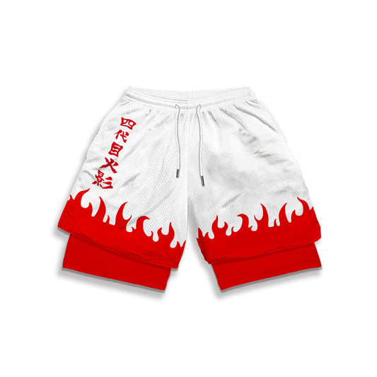 Anime Demon Slayer Running Shorts 2 In 1 Double-deck Sport Shorts Sportswear Gym Fitness Short Pants Training Jogging Bottom