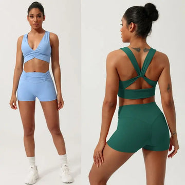 Summer Two Pieces Sexy Sport Yoga Set Breathable Outfit  Fitness Gym Set Workout Clothes for Women Sportwear Women Academic Bra