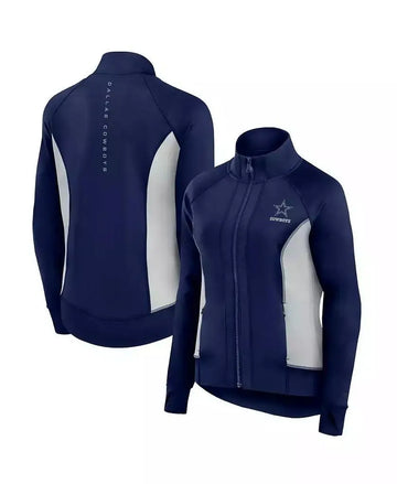 Women's Tailored Fit Navy Full-Zip Gym Track Jacket for Running - Dallas Cowboys Sportswear