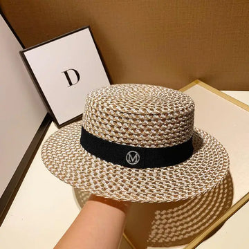 Spring Summer New Style Beach Straw Hat Letters Women Casual Beach Hat Seaside Holiday Brand Sun Protection Stiff Black Hat
