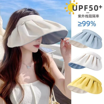 Women Sunscreen hat Uv Protection Golf Beach Sun Hats Portable Foldable Wide Brim Sea Fashion Empty roof Shell Cap Accessories