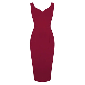2024 New Sexy Sweetheart Neck Sleeveless Office Midi Pencil Dresses for Women's Y2K Vintage Red Solid Elegant Slim Bodycon Dress