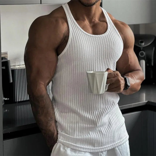 2025 Summer men Vest stripe gym Tank top Men Fitness sleeveless shirt Male Exercise Sports vest Undershirt Bodybuilding clothing