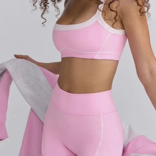 New Yoga Set Workout Clothes for Women Sports Bra Shorts Leggings Two-piece Set Outfits Pink Contrast Gym Set Tracksuit Women