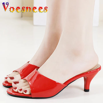 2022 Summer New High Heels Size 43 Stiletto Mid-heel Slippers ladies Summer Fashion low-heel Sandals Peep Toe Sexy Women Shoes