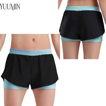 YUUMIN New Child Girls Sports Shorts Elastic Waistband Double-Layer Contrasting Shorts for Workout Exercise Yoga Running Cycling