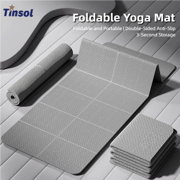 TINSOL 4mm Thick TPE Foldable Yoga Mat 183*61cm Easy Storage for Travel Yoga Pilates Home Exercise Floor Mat 