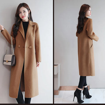 2024 Autumn Winter Women Vintage Coffee Blue Mid-Long Coat Jackets Female Concise Korean Style Loose Outside Thermal Woolen Coat