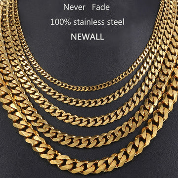 3/5/7/9/11mm Width Stainless Steel Men Women Six-side Chain Necklace Gold Silver Plated Unisex Jewelry Wholesale Drop Shipping