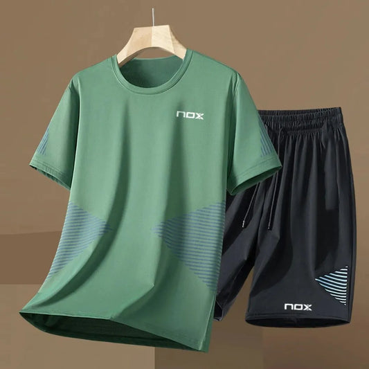 Hot selling new men's badminton training letter print comfortable and breathable round neck T-shirt set outdoor sportswear