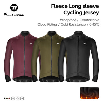 WEST BIKING Men's Cycling Jersey Autumn Winter Thermal Cycling Jacket Windproof Warm Long Sleeve Coat Sportswear Bike Clothes