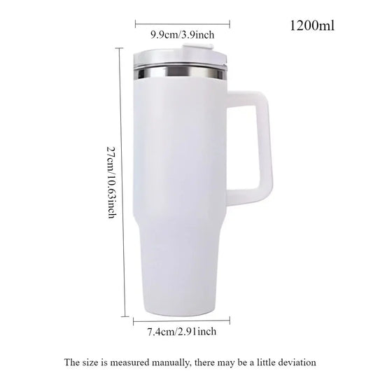 1200ml Thermoscup Stainless Steel Coffee Cart Cup Refrigerated Vacuum Insulated Water Cup with Straw Leak-Proof Lid for Gym