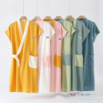 Multi Colors Couples Bath Robe Wearable Sleeveless Women Night Gown Cardigan Night Dress Women Cotton Robes Roomwear Clothes