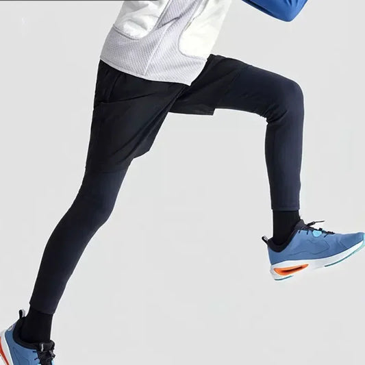 Boys Two-Layer Sports Pants Quick Dry Yoga Children Running Leggings European Style Workout Pants for Cycling/Hiking Basketball