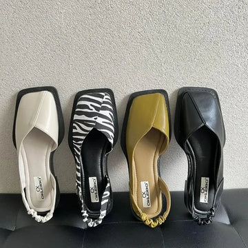 2025 Summer Square Toe Elegant Ladies Sandals Fashion Ladies Elastic Band Flat Heel Women Shallow Party Shoes Square Heel 35-40