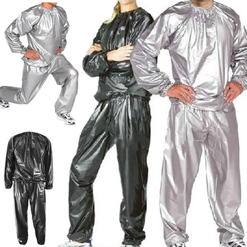 1Set Sauna Top Pants Suit for Weight Loss Waterproof Windproof Sweat Tracksuit Elastic Openings Fat Burning Sports Fitness