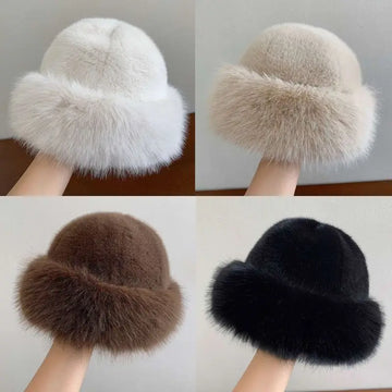Korean Fluffy Faux Fur Bucket Hat For Women Girls Winter Warm Plush Fisherman Hat Windproof Thicken Cold Snowy Day Panama Cap