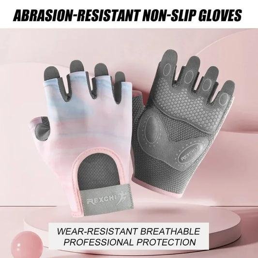 1Pair Sports Gloves Women Yoga Fitness Exercise Anti-slip Shock Absorption Fishing Cycling Breathable Half Finger Gloves Workout