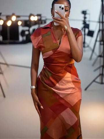 Women V-neck Elegant Long Dress Patchwork Printed Dress New Fashion Summer 2025 Spring Dinner Date Party Holiday Slim Dress