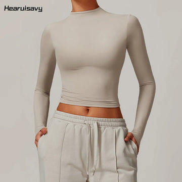 Hearuisavy Casual Long Sleeve Sports Shirt Women Gym Top Women Breathable Activewear Yoga Wear Quick-Dry Workout Clothing Female