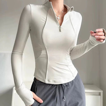 Women's Slim Fit Long Sleeved Yoga Exercise Top Elastic Half Zipper Fitness Suit for Active Wear
