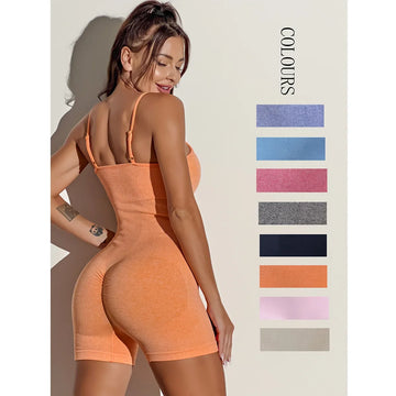 Seamless Yoga Jumpsuits Sports Fitness Hip-lifting Straps One-Piece Running Shorts Bodysuits Workout Gym Tracksuits for Women